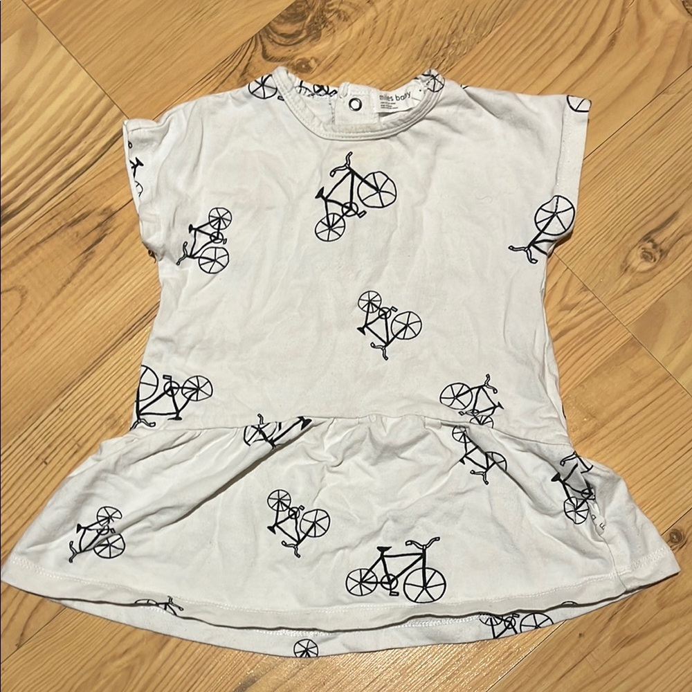 Miles Baby White Dress with Bicycle Print size 6mo